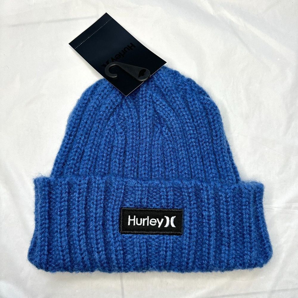 NEW Hurley Men's Blue Cuffed Logo Beanie Sport Athletic Logo Hat Streetwear NWT